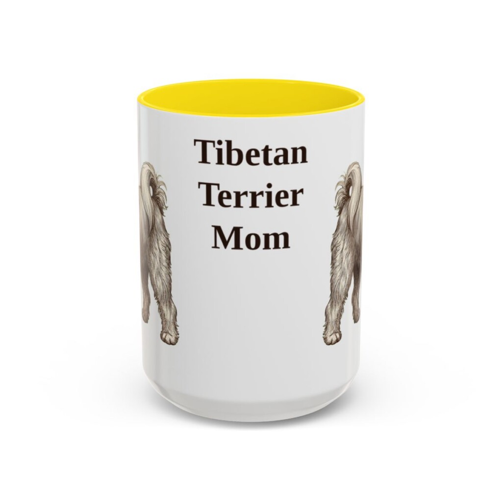 15oz Tibetan Terrier Dog Mom Mug, Yellow, front view