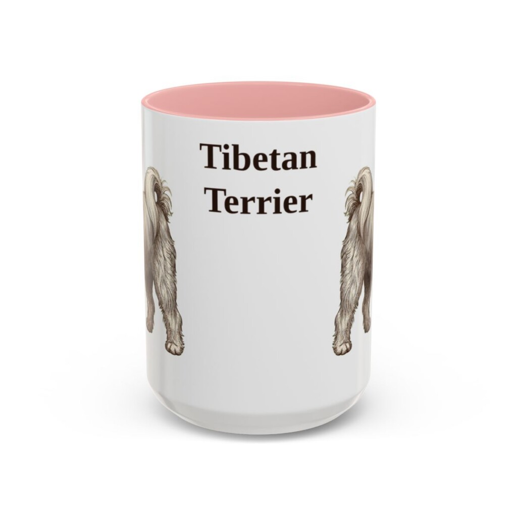 15oz Tibetan Terrier Mug, Pink, front view