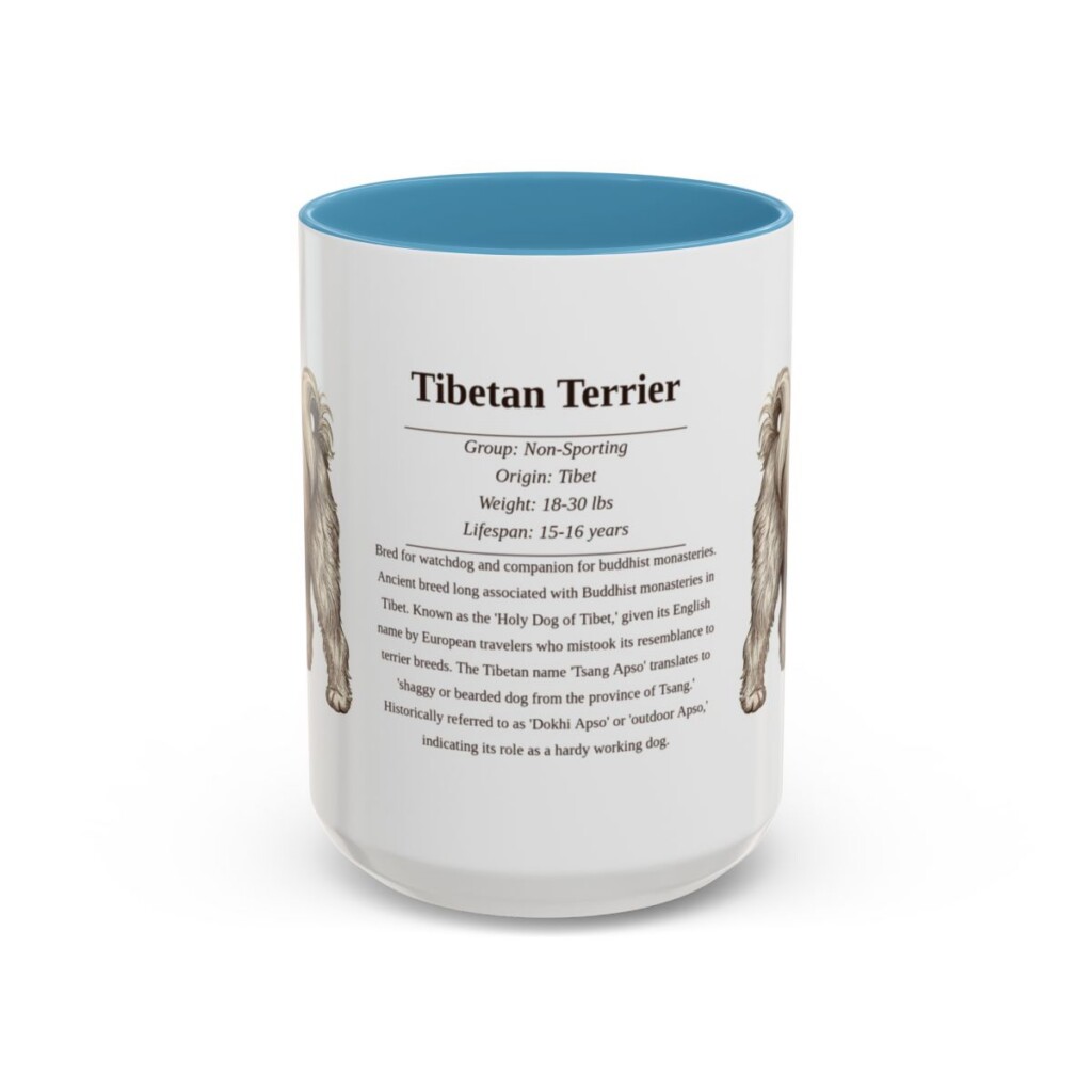 15oz Tibetan Terrier Mug, Light Blue, front view