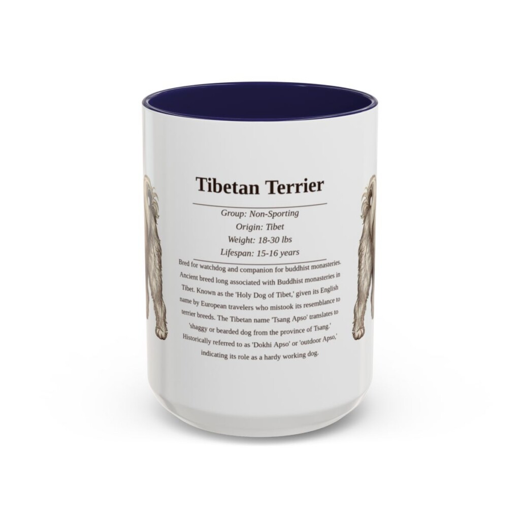 15oz Tibetan Terrier Mug, Navy, front view