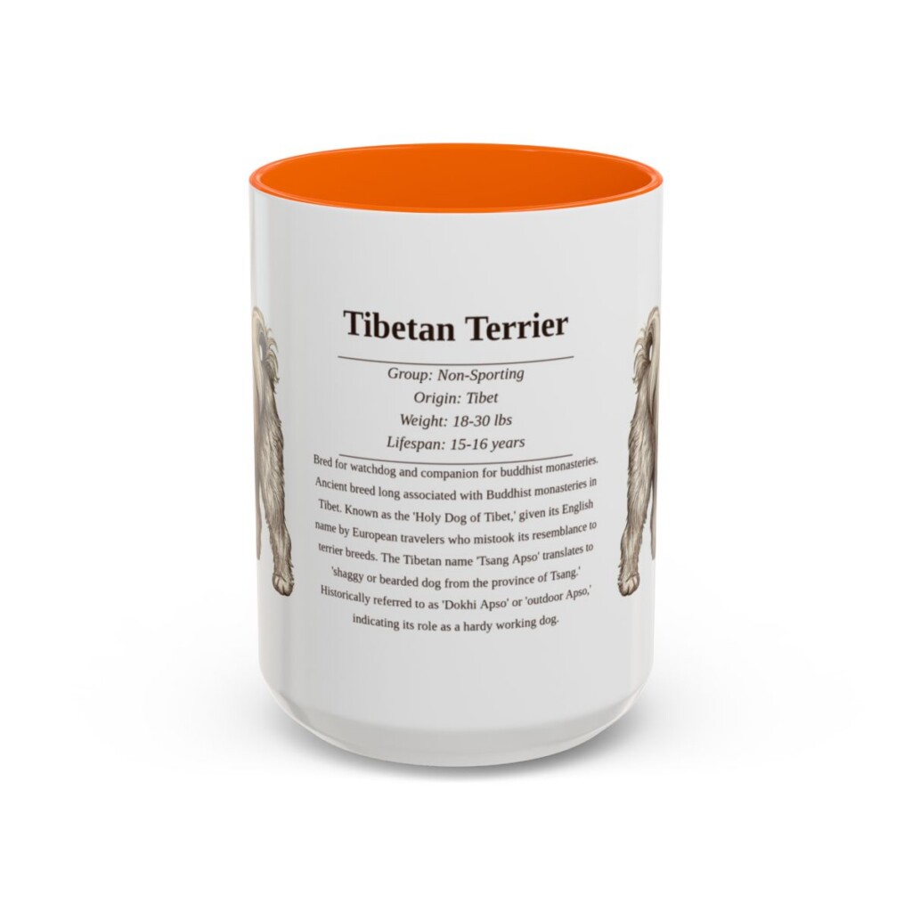15oz Tibetan Terrier Mug, Orange, front view
