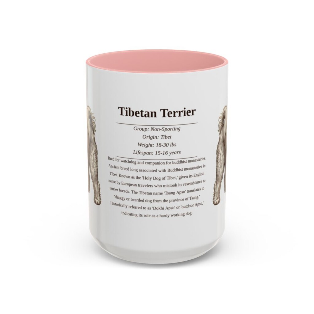 15oz Tibetan Terrier Mug, Pink, front view