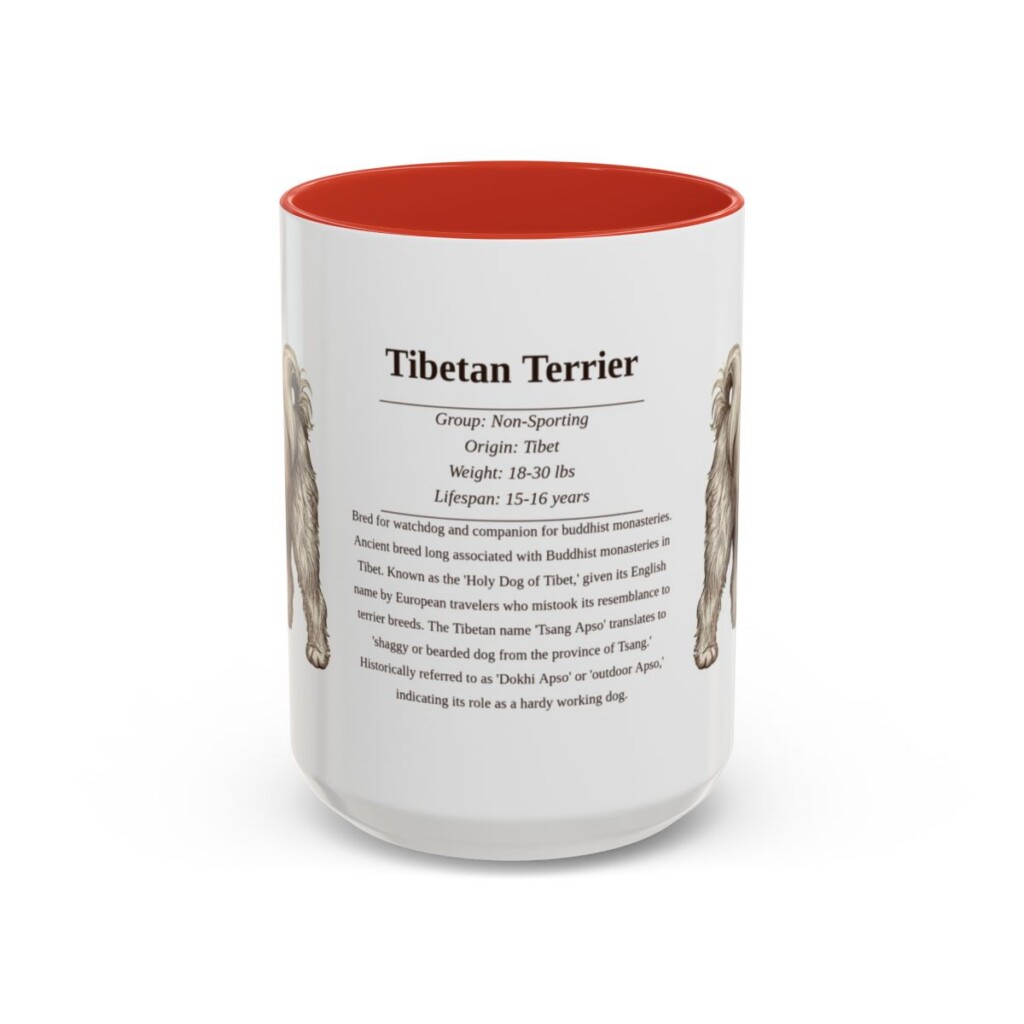 15oz Tibetan Terrier Mug, Red, front view