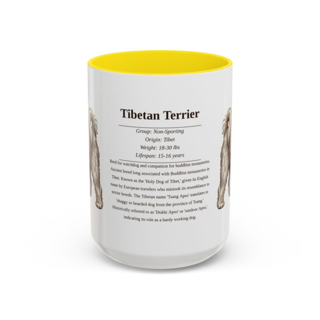 15oz Tibetan Terrier Mug, Yellow, front view