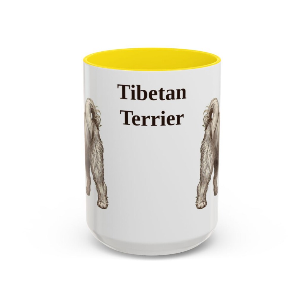 15oz Tibetan Terrier Mug, Yellow, front view