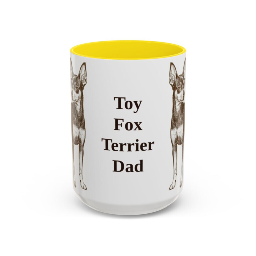 15oz Toy Fox Terrier Dog Dad Mug, Yellow, front view