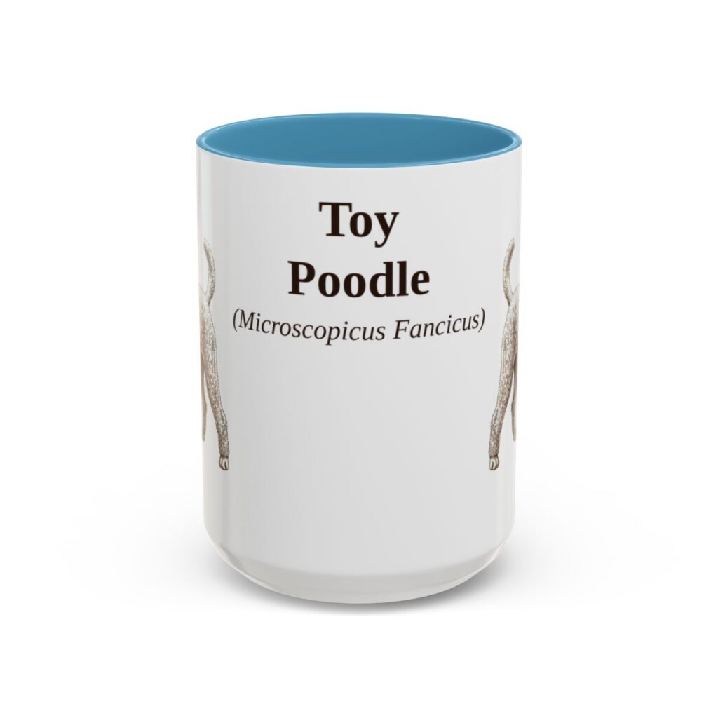 15oz Toy Poodle Latin Mug, Light Blue, front view
