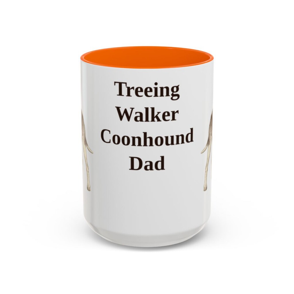 15oz Treeing Walker Coonhound Dog Dad Mug, Orange, front view