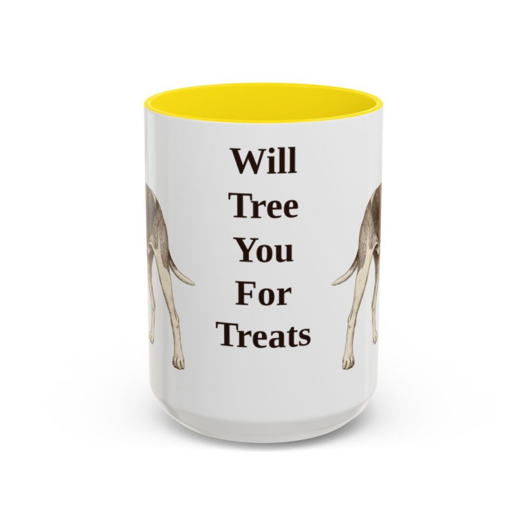15oz-treeing-walker-coonhound-mug-humor-yellow 15oz Funny Treeing Walker Coonhound Mug, Yellow, front view