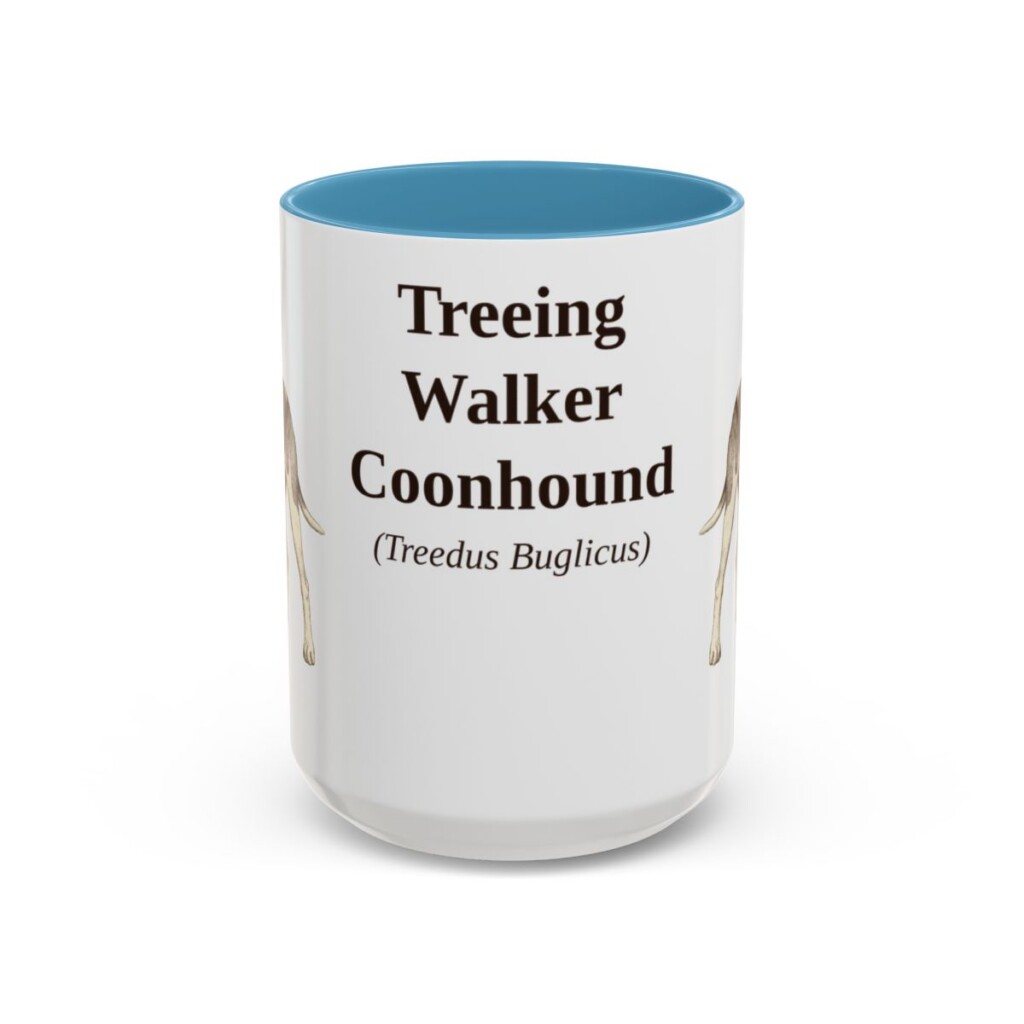 15oz Treeing Walker Coonhound Latin Mug, Light Blue, front view
