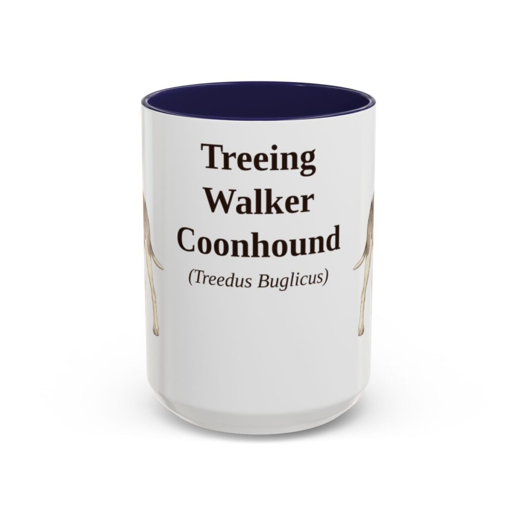 15oz Treeing Walker Coonhound Latin Mug, Navy, front view