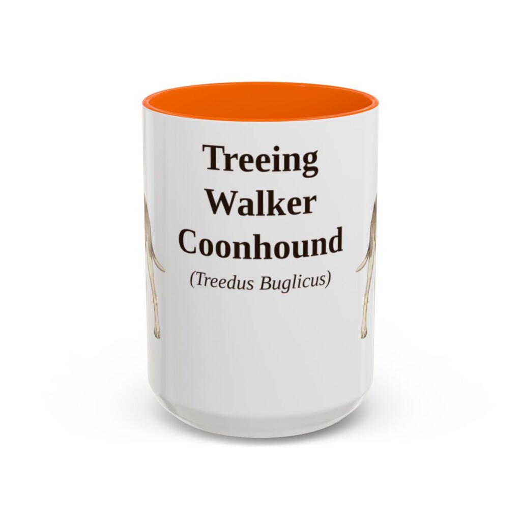 15oz Treeing Walker Coonhound Latin Mug, Orange, front view
