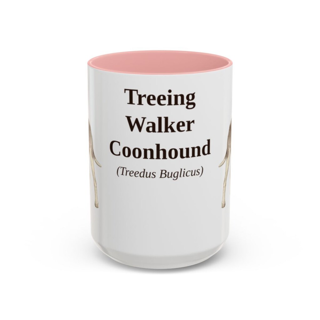 15oz Treeing Walker Coonhound Latin Mug, Pink, front view
