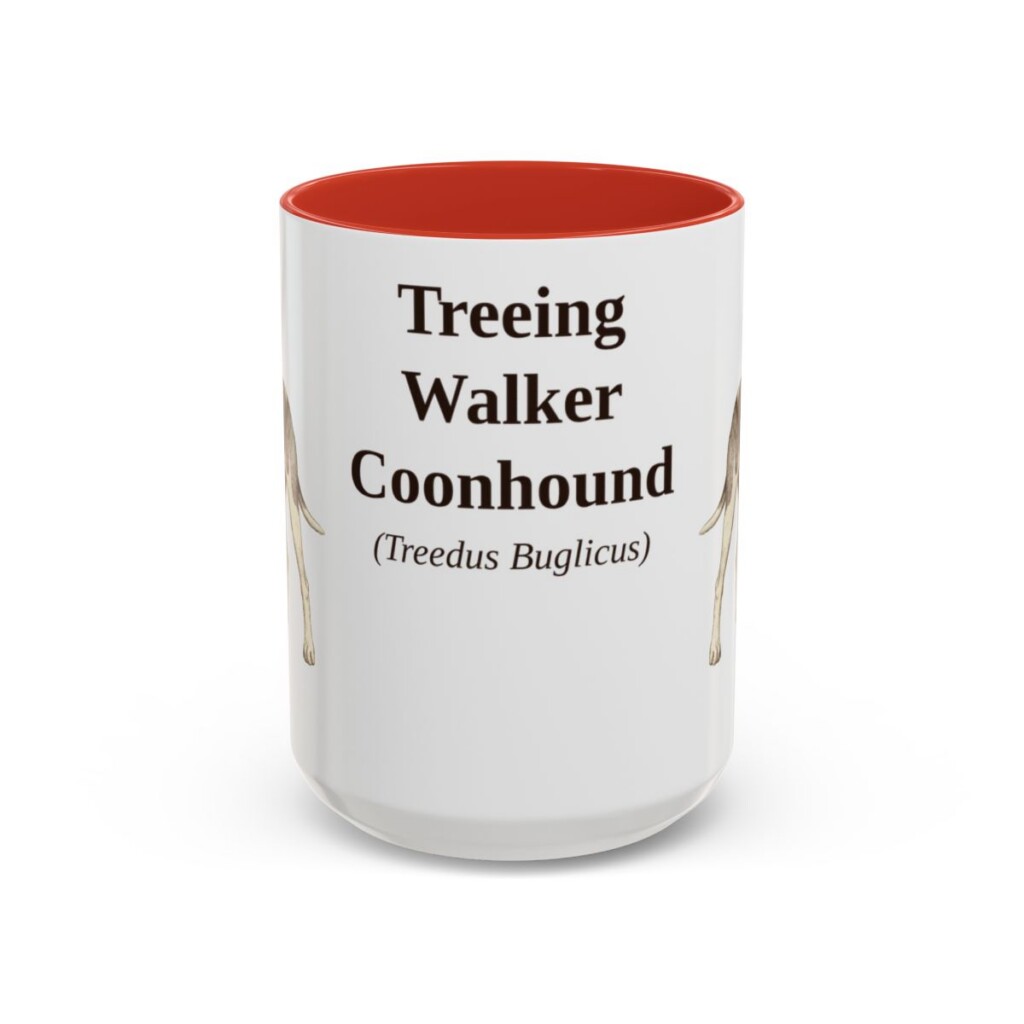 15oz Treeing Walker Coonhound Latin Mug, Red, front view