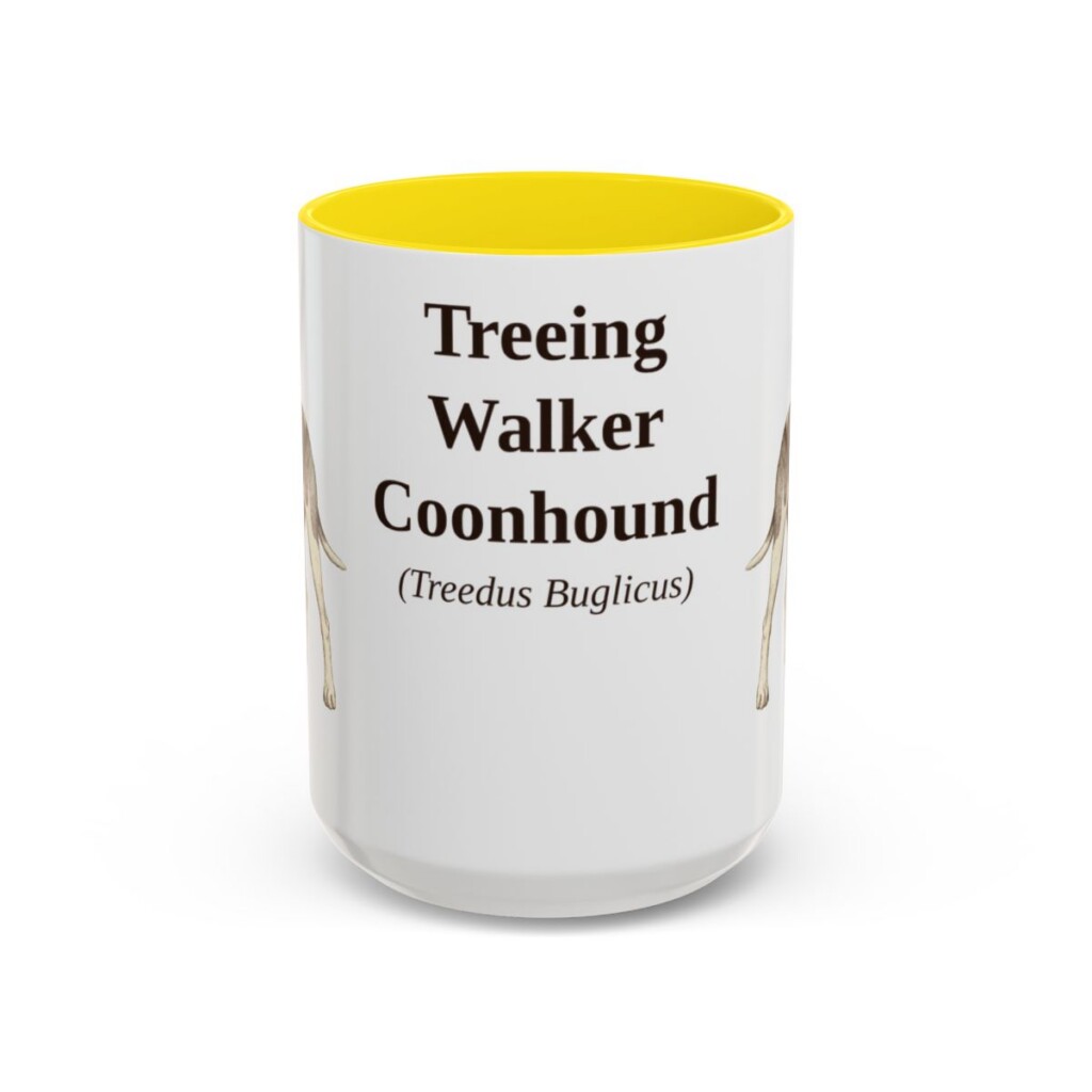 15oz Treeing Walker Coonhound Latin Mug, Yellow, front view