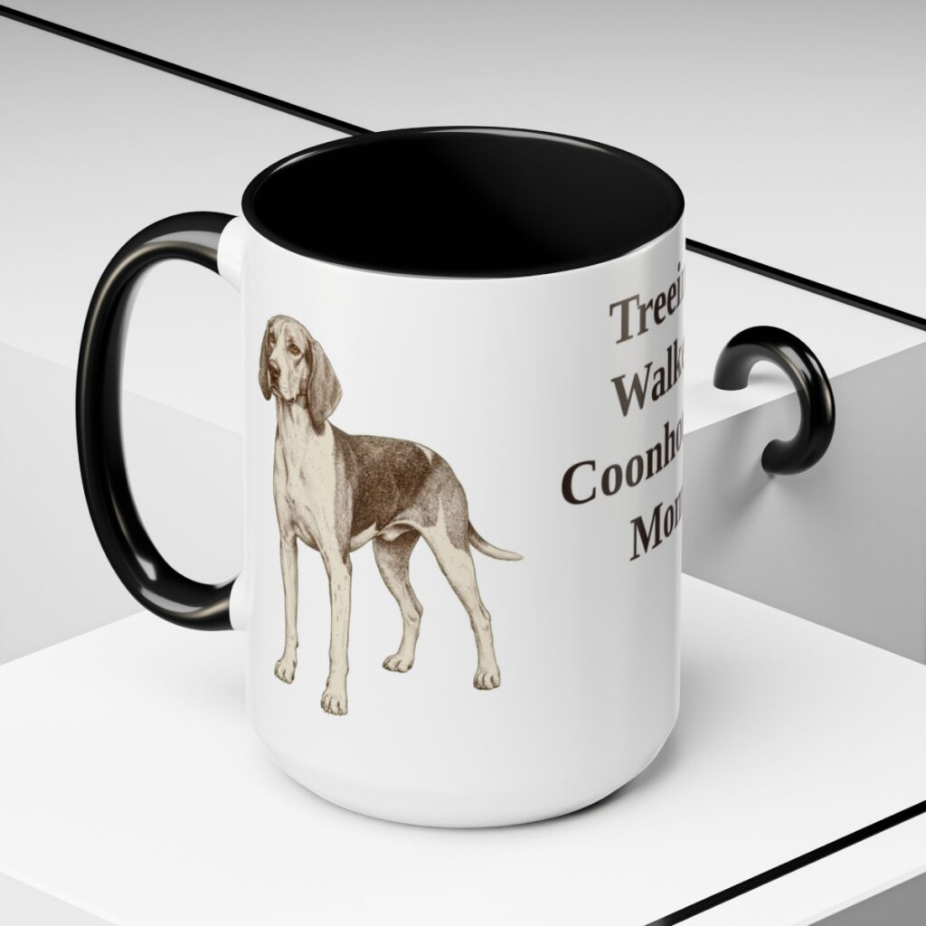 15oz Treeing Walker Coonhound Dog Mom Mug, Black, lifestyle photo