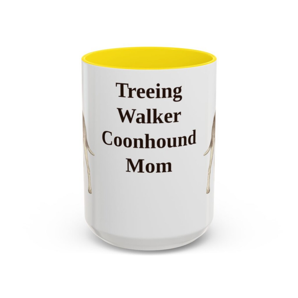 15oz Treeing Walker Coonhound Dog Mom Mug, Yellow, front view