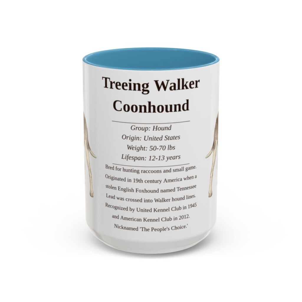 15oz Treeing Walker Coonhound Mug, Light Blue, front view