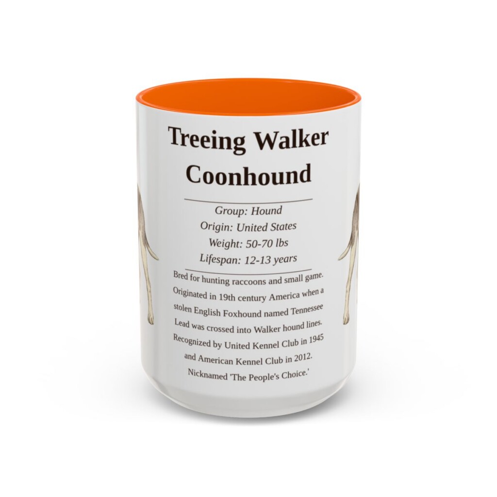 15oz Treeing Walker Coonhound Mug, Orange, front view