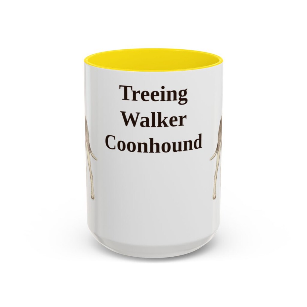 15oz Treeing Walker Coonhound Mug, Yellow, front view