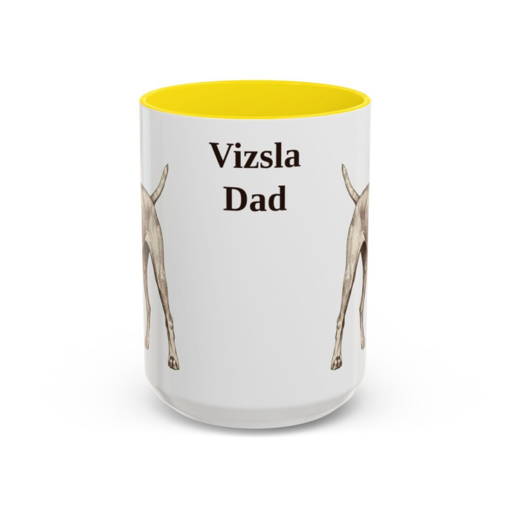 15oz Vizsla Dog Dad Mug, Yellow, front view