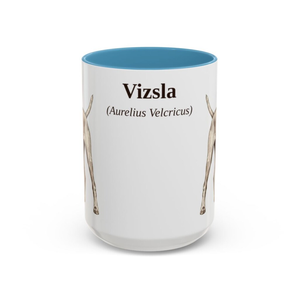15oz Vizsla Latin Mug, Light Blue, front view