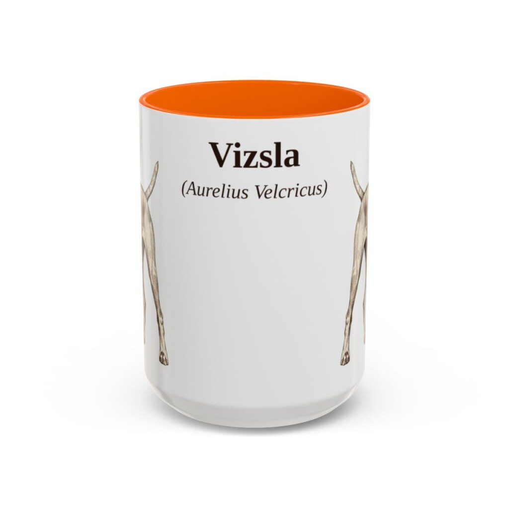 15oz Vizsla Latin Mug, Orange, front view