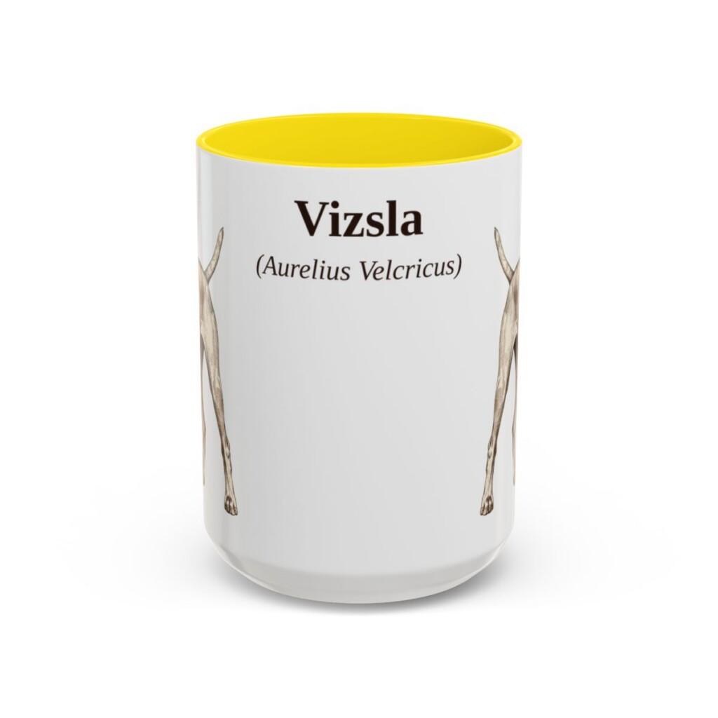 15oz Vizsla Latin Mug, Yellow, front view