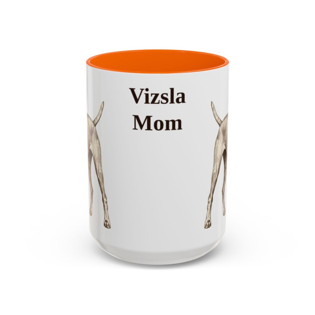 15oz-vizsla-mug-mom-orange 15oz Vizsla Dog Mom Mug, Orange, front view