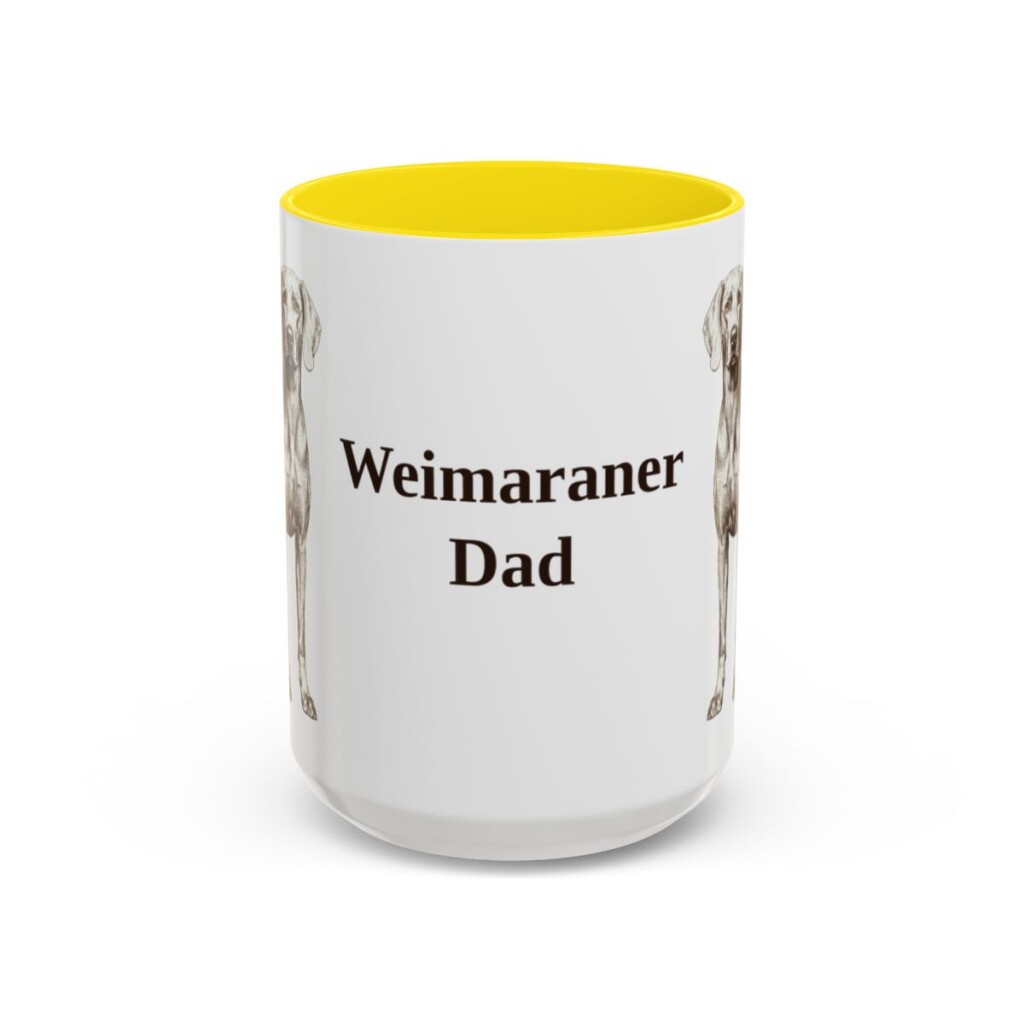 15oz Weimaraner Dog Dad Mug, Yellow, front view