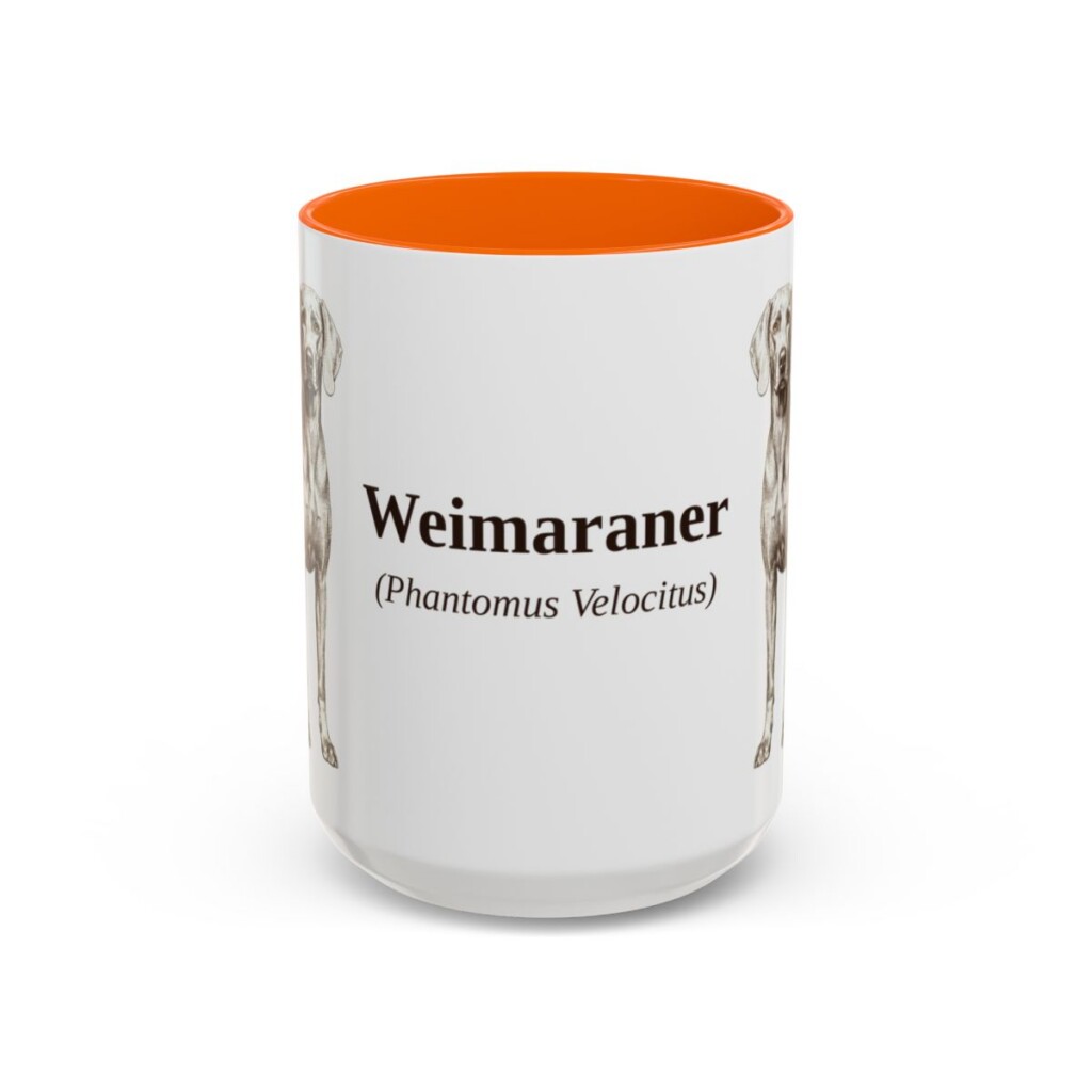 15oz Weimaraner Latin Mug, Orange, front view