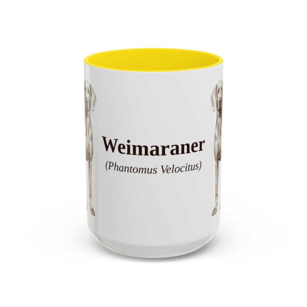 15oz Weimaraner Latin Mug, Yellow, front view