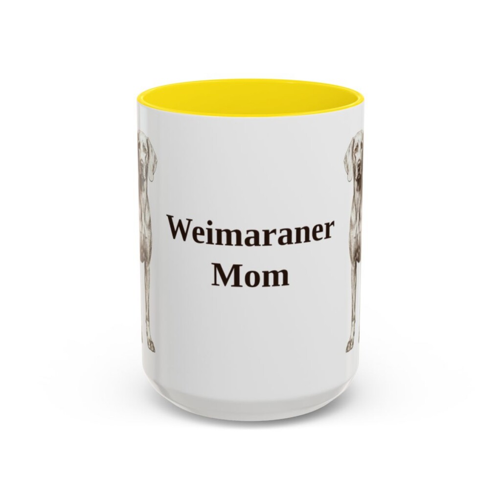 15oz Weimaraner Dog Mom Mug, Yellow, front view