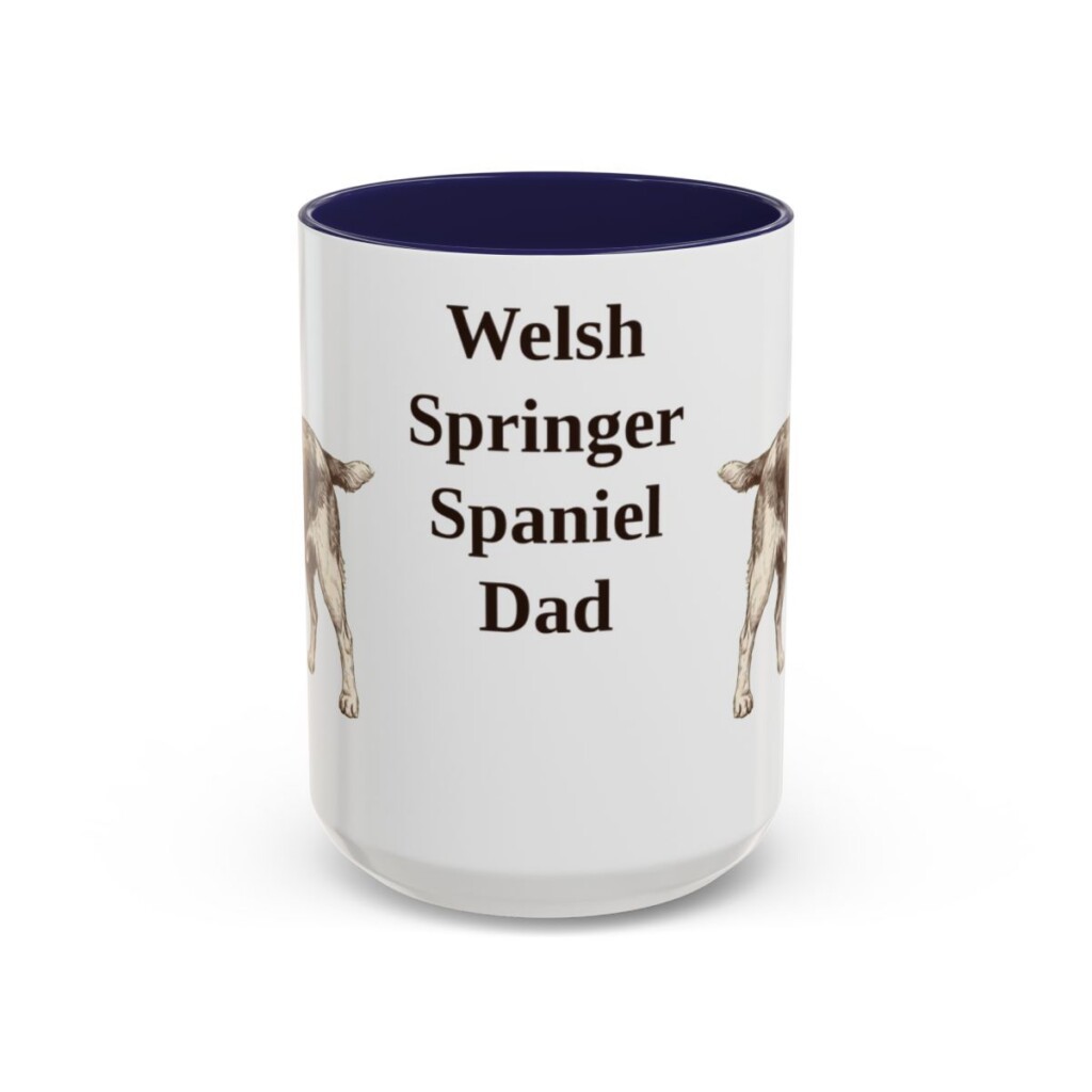 15oz Welsh Springer Spaniel Dog Dad Mug, Navy, front view