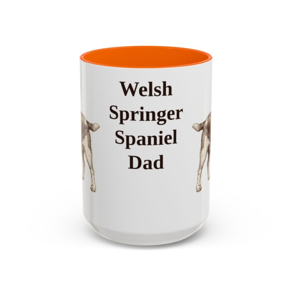 15oz Welsh Springer Spaniel Dog Dad Mug, Orange, front view