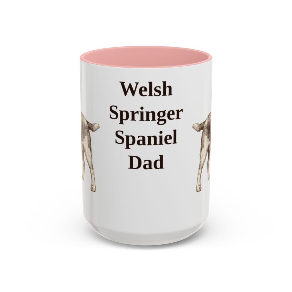 15oz Welsh Springer Spaniel Dog Dad Mug, Pink, front view