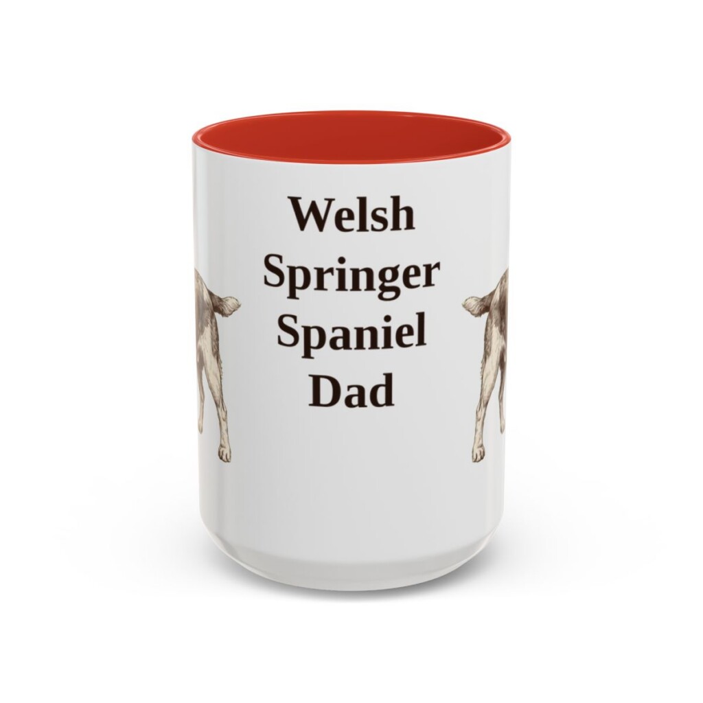 15oz Welsh Springer Spaniel Dog Dad Mug, Red, front view