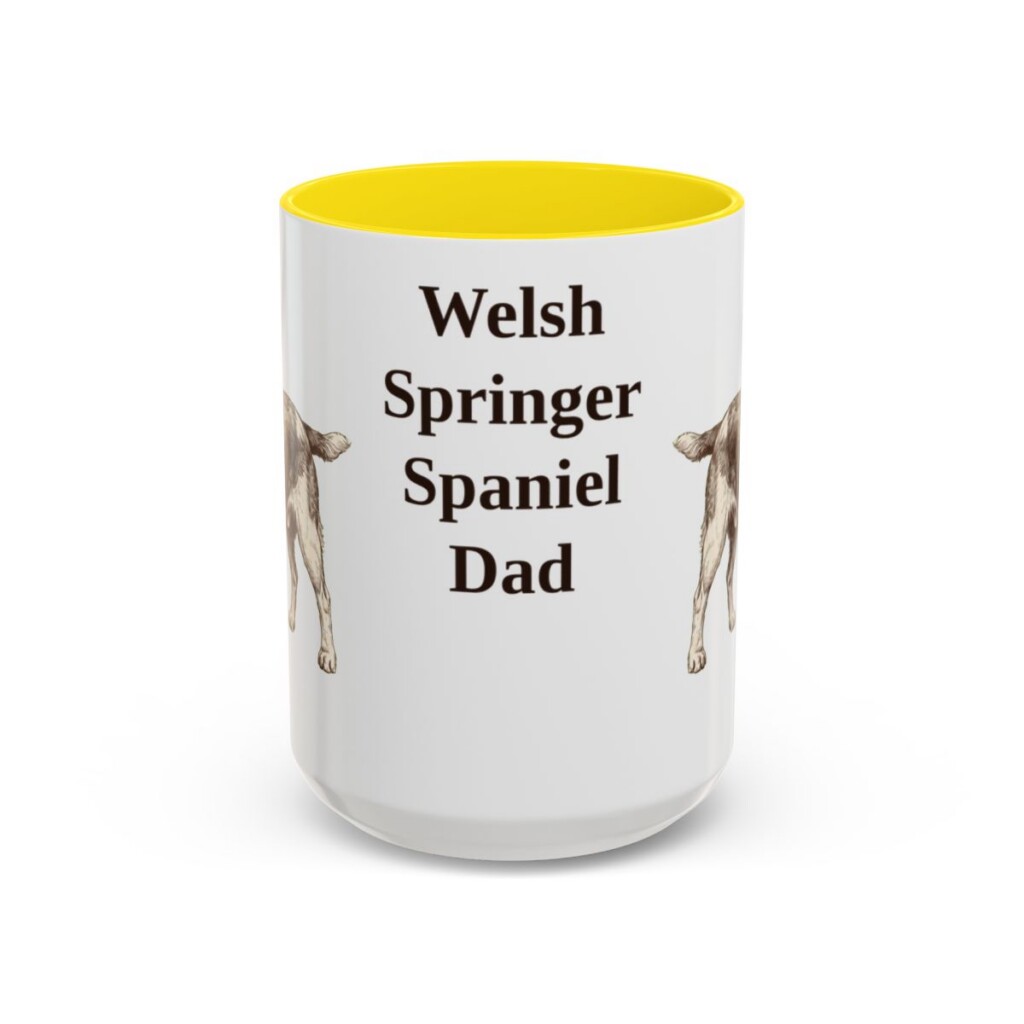 15oz Welsh Springer Spaniel Dog Dad Mug, Yellow, front view