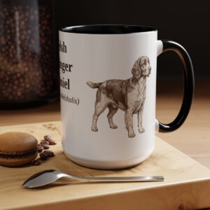 15oz Welsh Springer Spaniel Latin Mug, Black, lifestyle photo