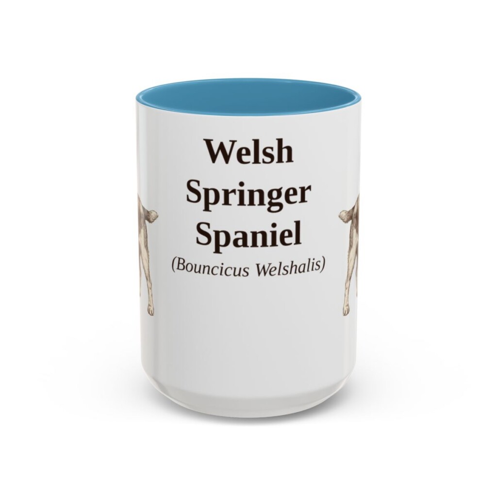 15oz Welsh Springer Spaniel Latin Mug, Light Blue, front view