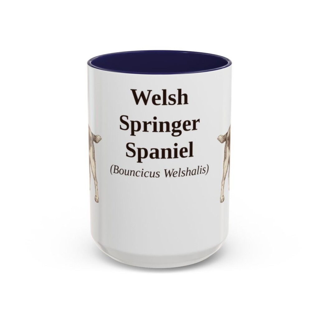 15oz Welsh Springer Spaniel Latin Mug, Navy, front view