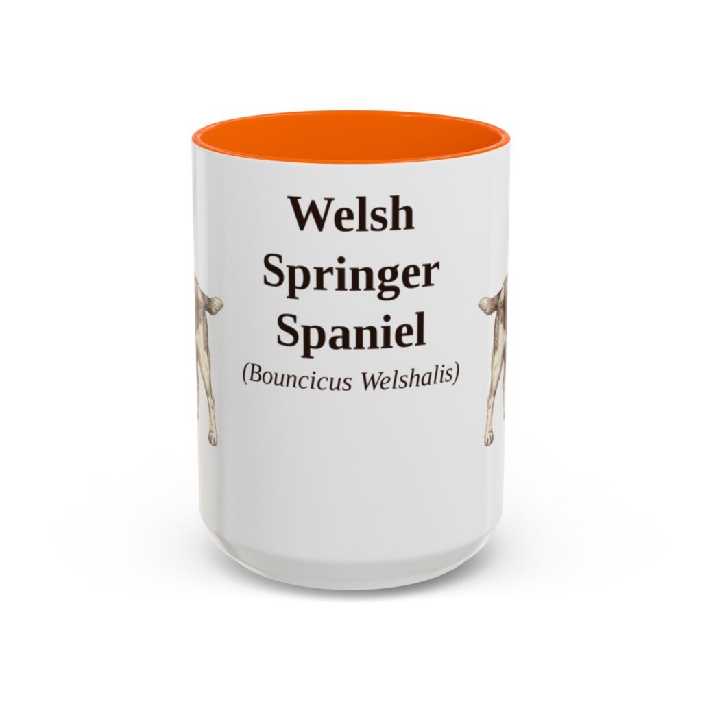 15oz Welsh Springer Spaniel Latin Mug, Orange, front view