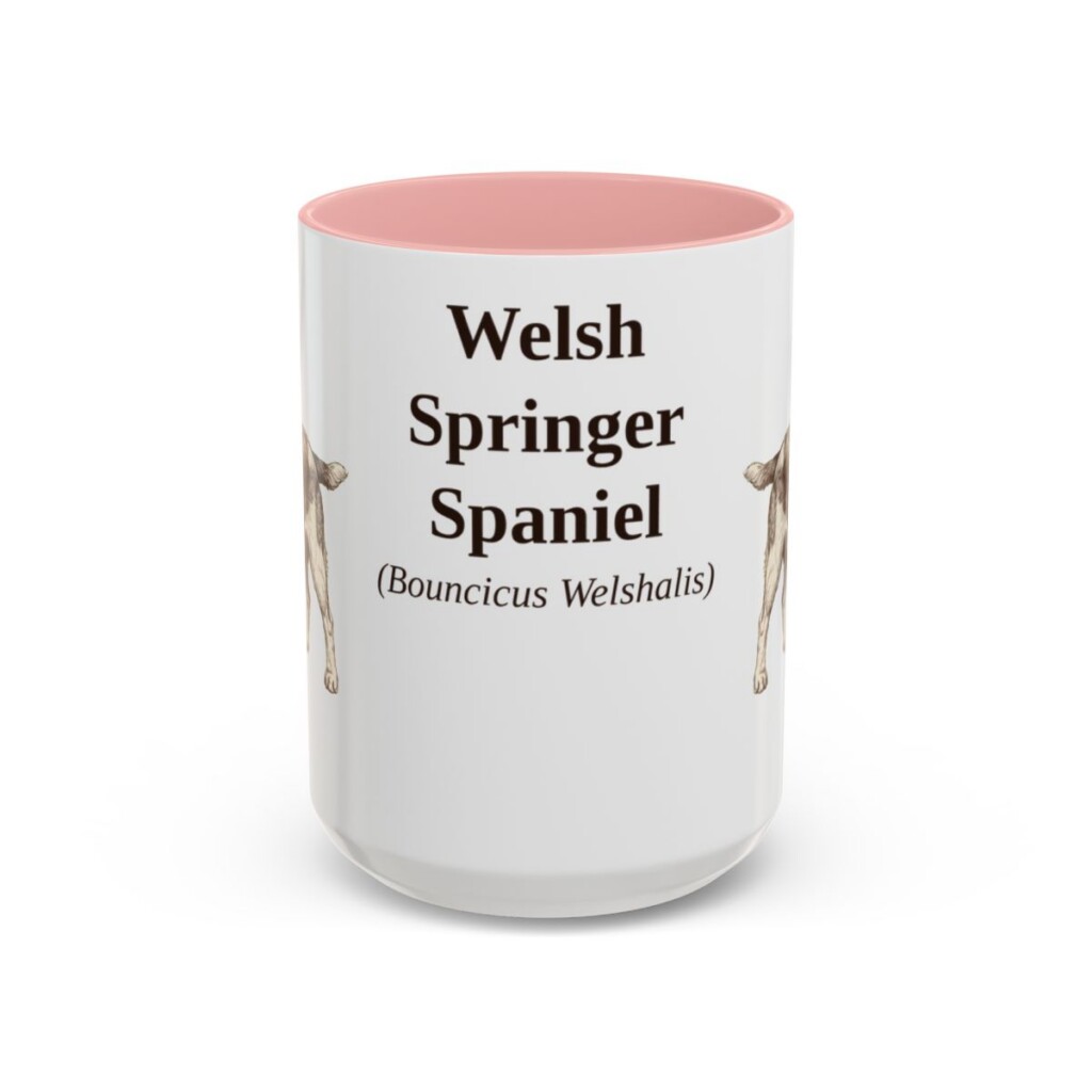 15oz Welsh Springer Spaniel Latin Mug, Pink, front view