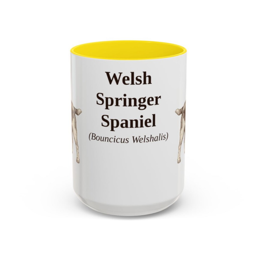 15oz Welsh Springer Spaniel Latin Mug, Yellow, front view