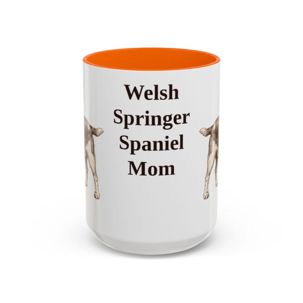 15oz Welsh Springer Spaniel Dog Mom Mug, Orange, front view