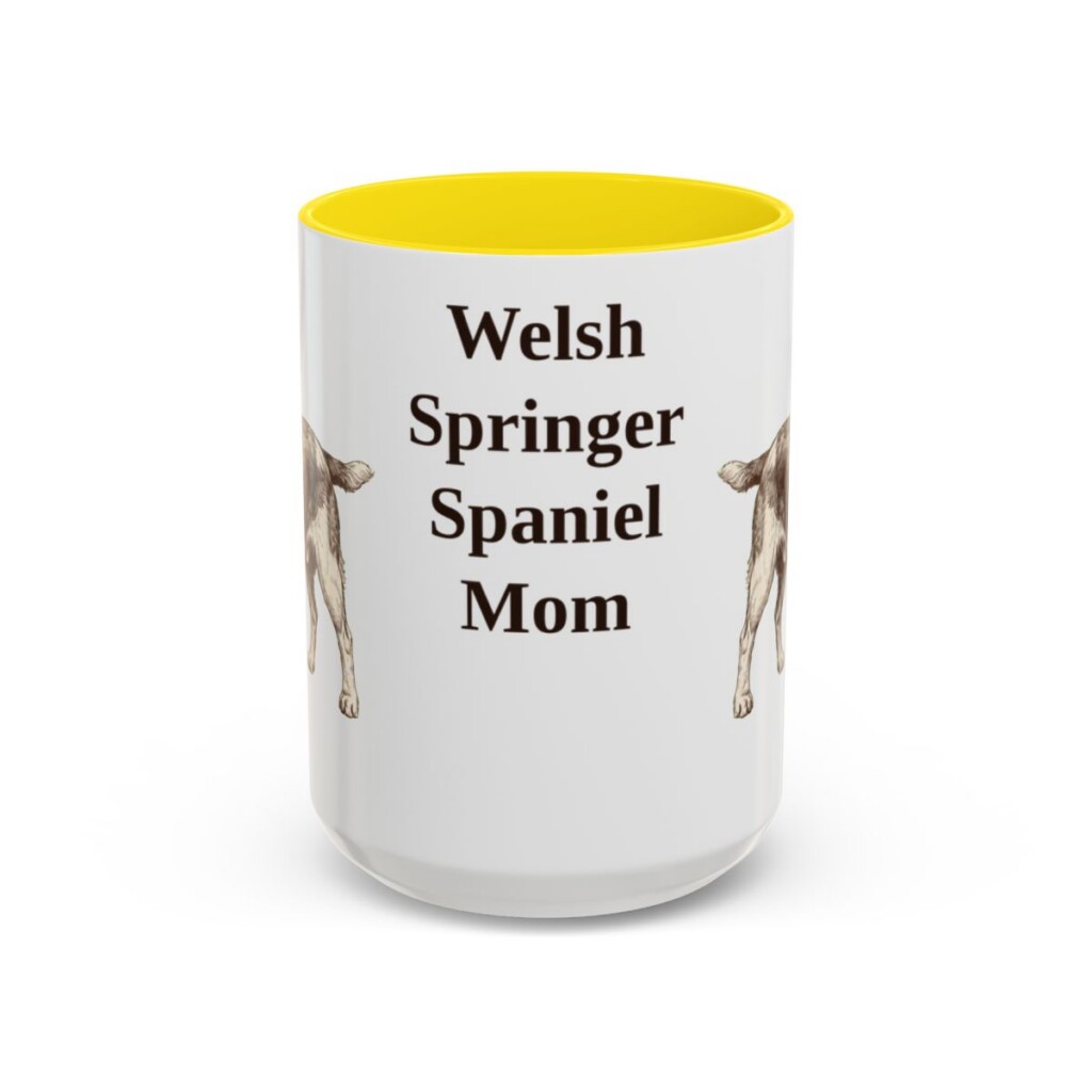 15oz Welsh Springer Spaniel Dog Mom Mug, Yellow, front view