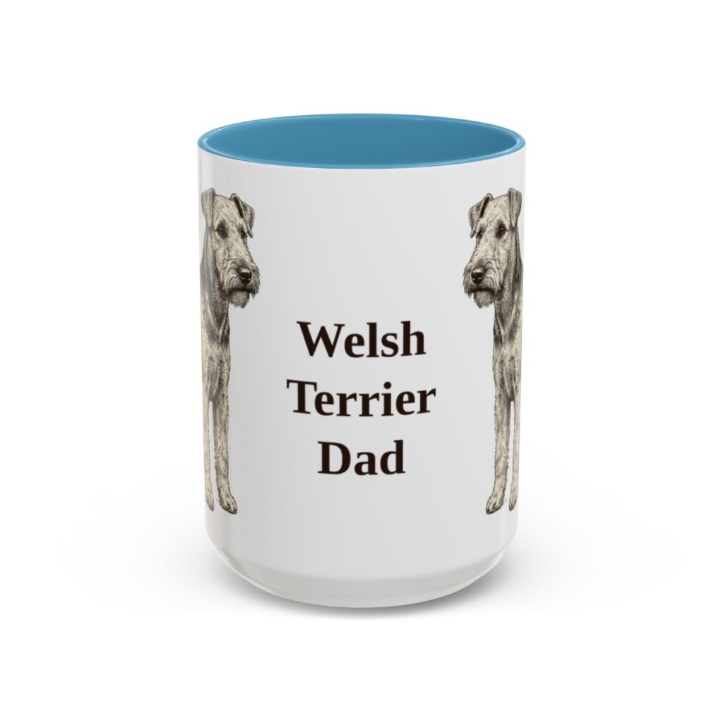 15oz Welsh Terrier Dog Dad Mug, Light Blue, front view
