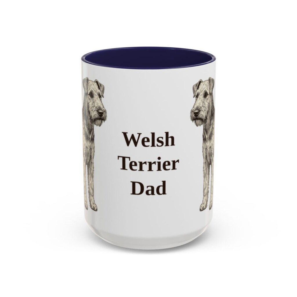 15oz Welsh Terrier Dog Dad Mug, Navy, front view
