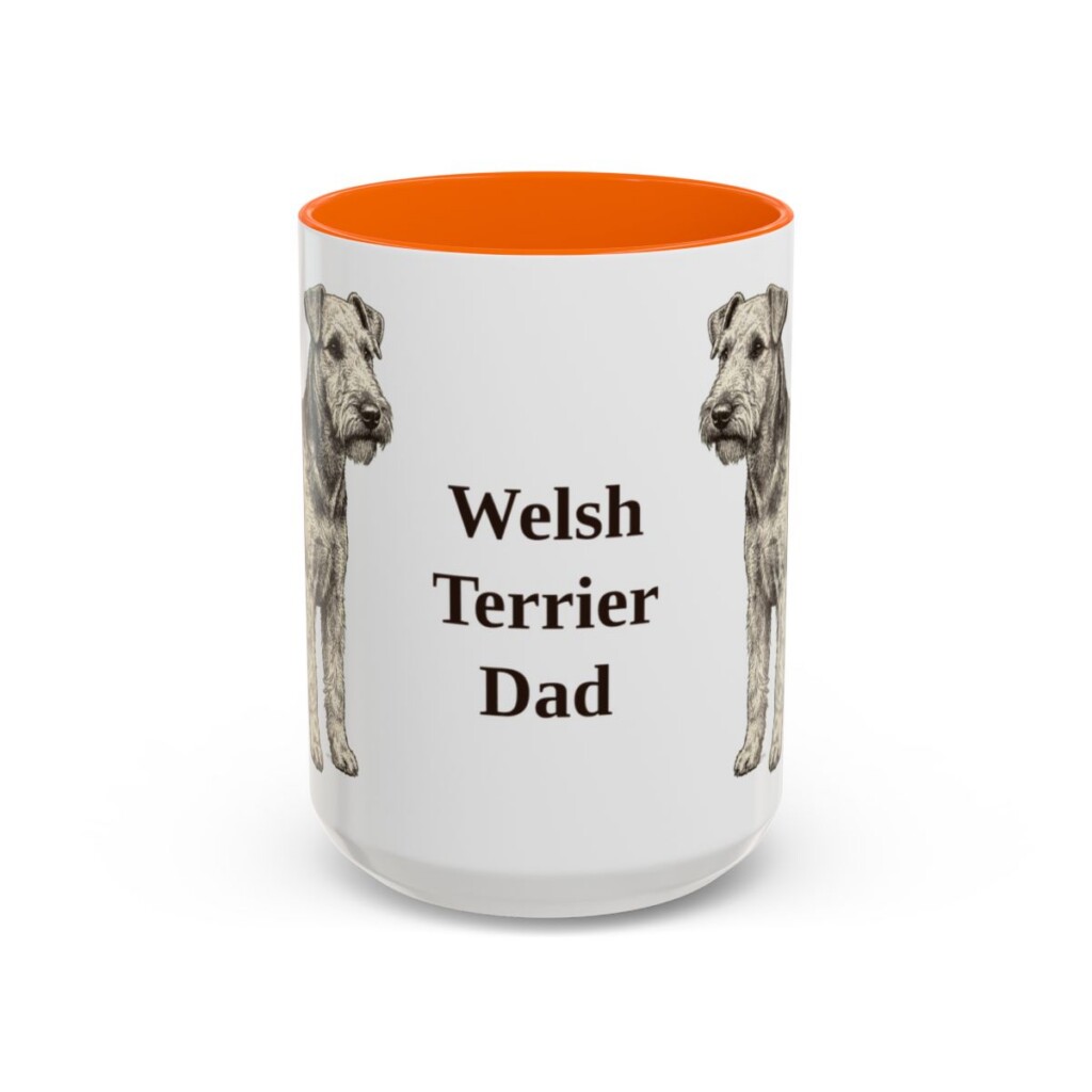 15oz Welsh Terrier Dog Dad Mug, Orange, front view