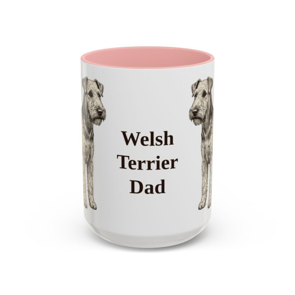 15oz Welsh Terrier Dog Dad Mug, Pink, front view